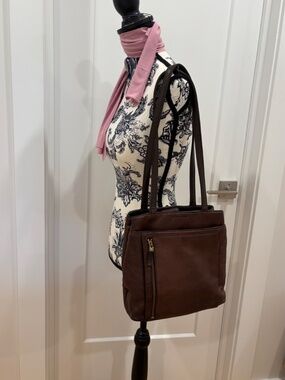 Vintage Brown Leather Slouchy Tote Genuine Leather Multi-Pocket Shoulder Bag